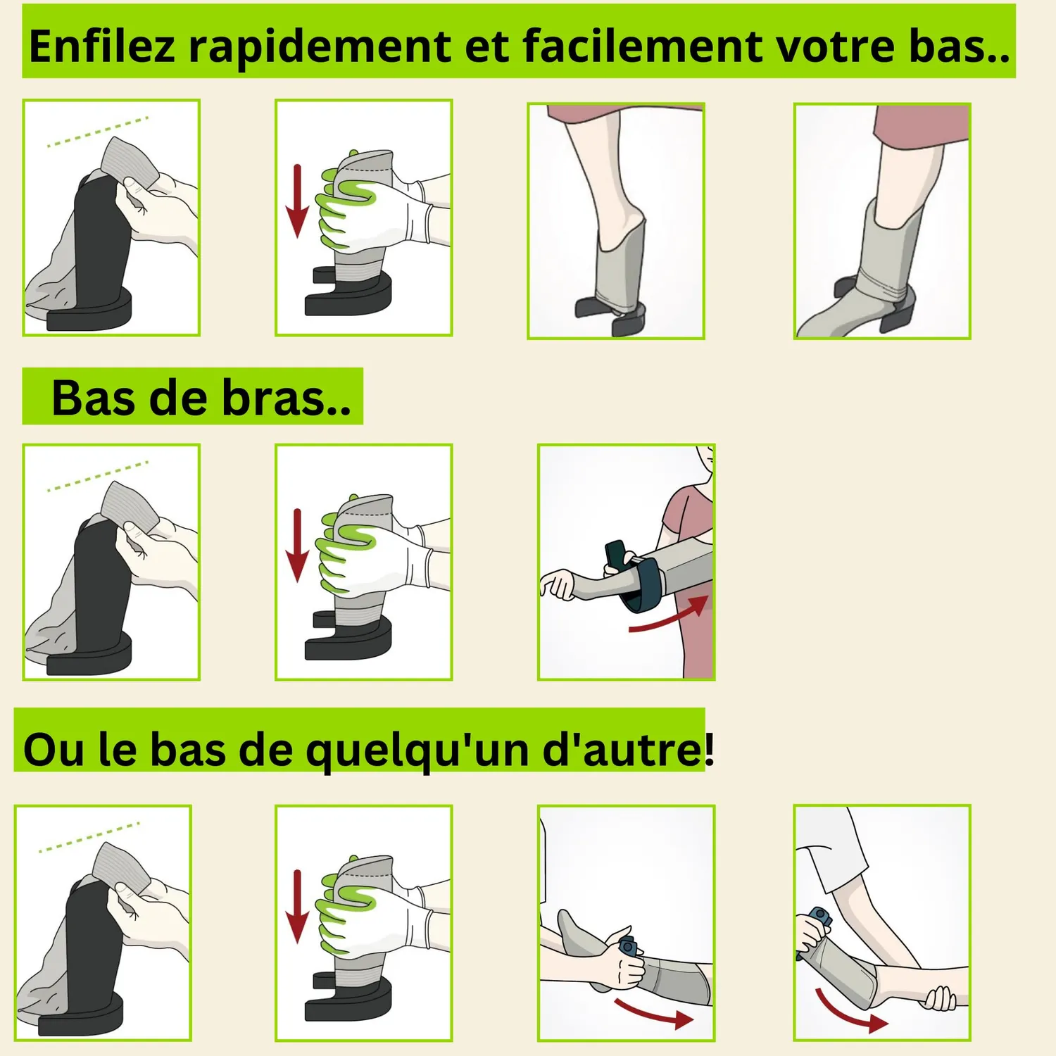 Steve EasyON enfile-bas chaussettes XS mollet 25-29 cm