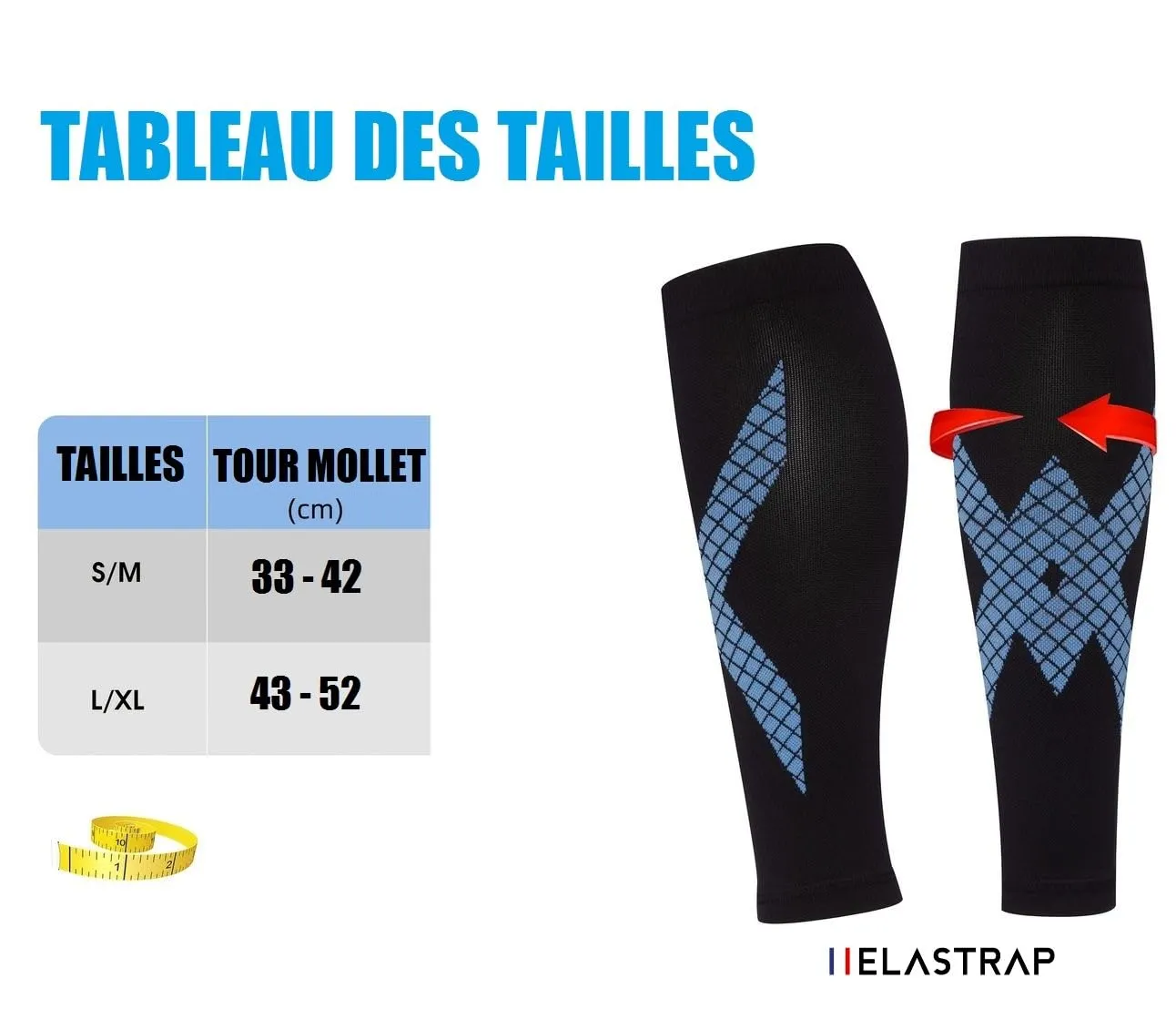 Elastrap X-Sport manchons mollets compression noir-bleu S-M