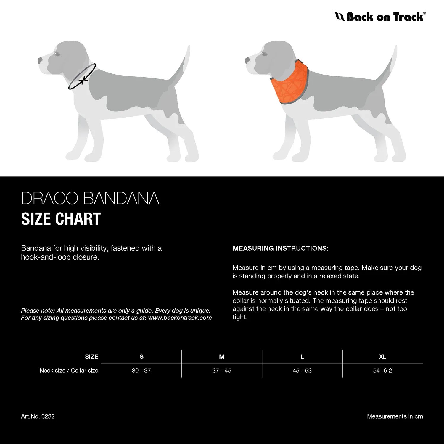 Back on Track Draco bandana chien haute visibilité orange Iontex