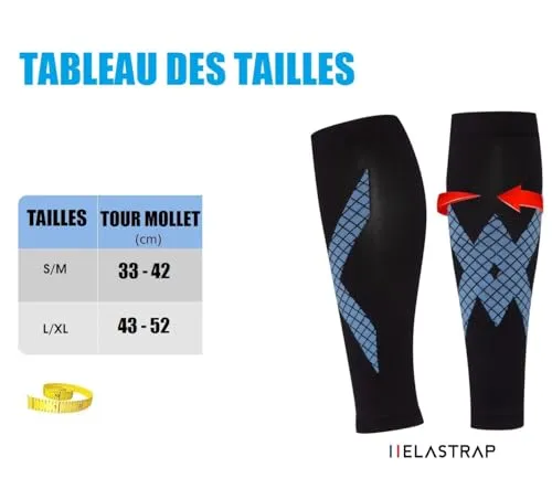 Elastrap X-Sport manchons mollets compression noir-bleu S-M