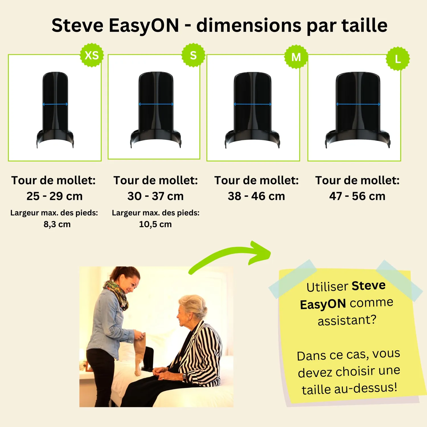Steve EasyON enfile-bas chaussettes XS mollet 25-29 cm